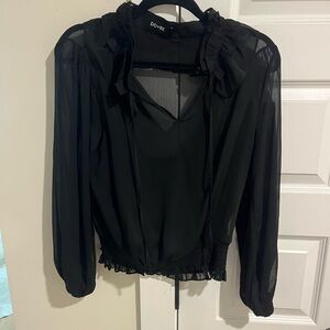 DO+BE Black Sheer Puff Sleeve Blouse